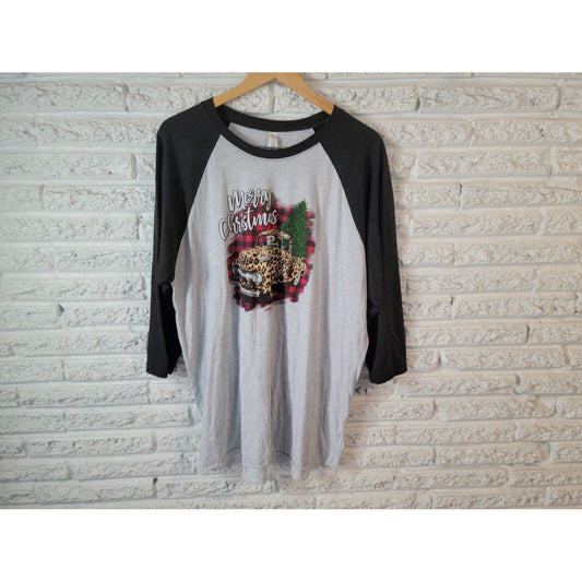 Christmas Unisex Adult Shirt XXL Tee Raglan Sleeve Pickup Truck Poly Blend Crew