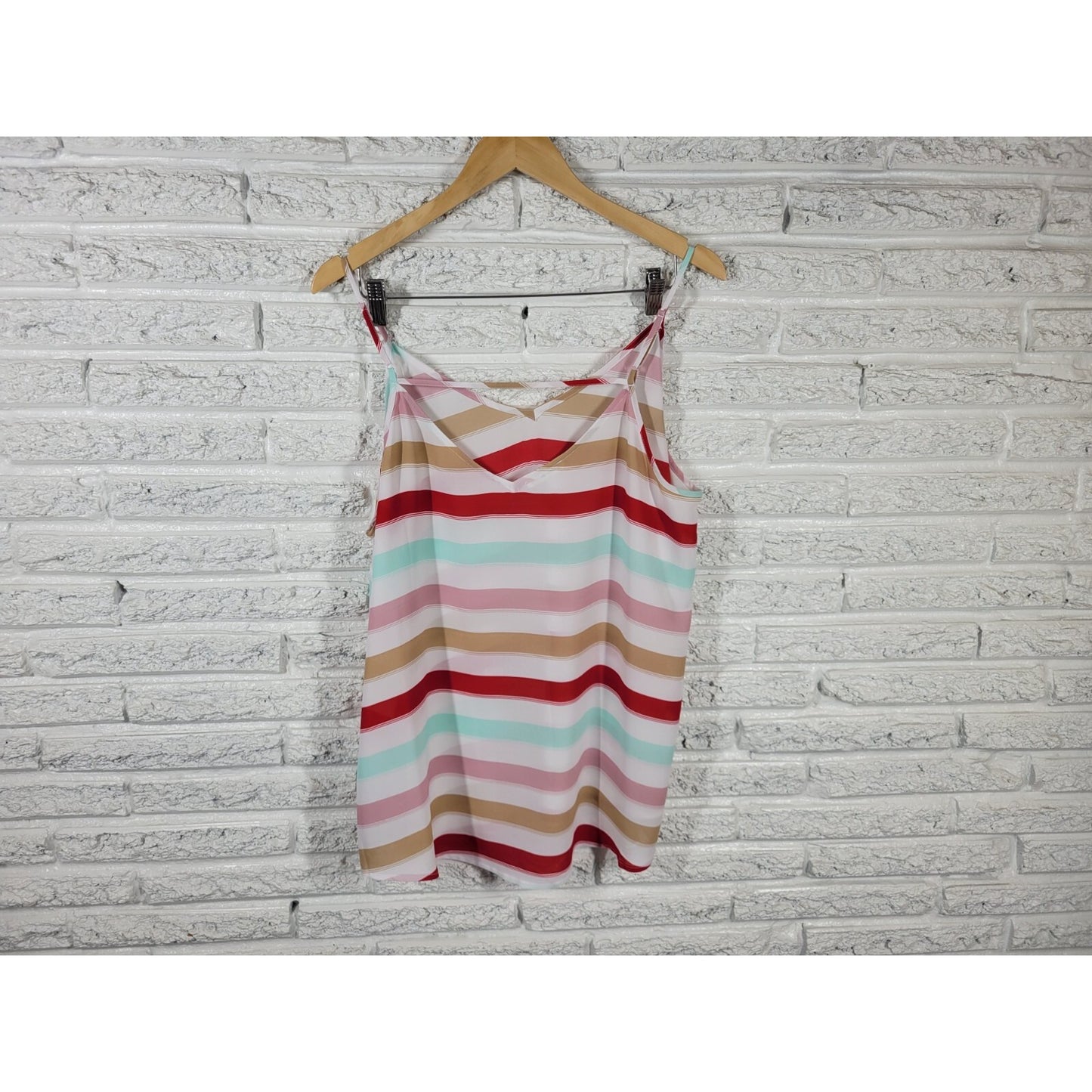 Maurices Womens Top 1 1X Plus Camisole Red Stripe Lightweight Sheer Polyester
