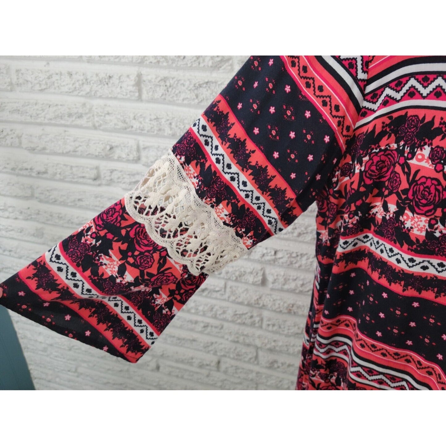 Cato Womens Top 18W 20W Plus Tunic Lace Sleeve Asymmetric Rayon Black Floral