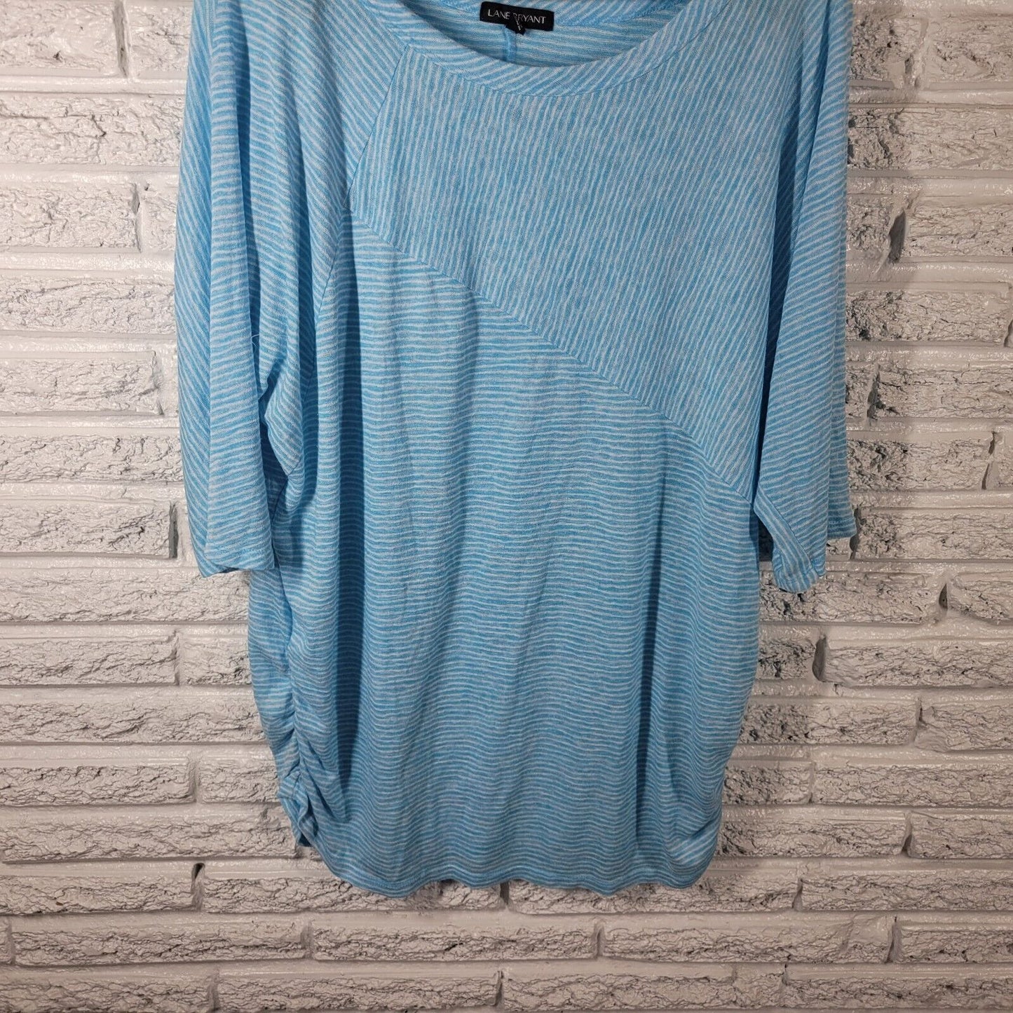 Lane Bryant Womens Top 22 24 Plus Tee Blue White Stripe Lightweight Casual Comfy