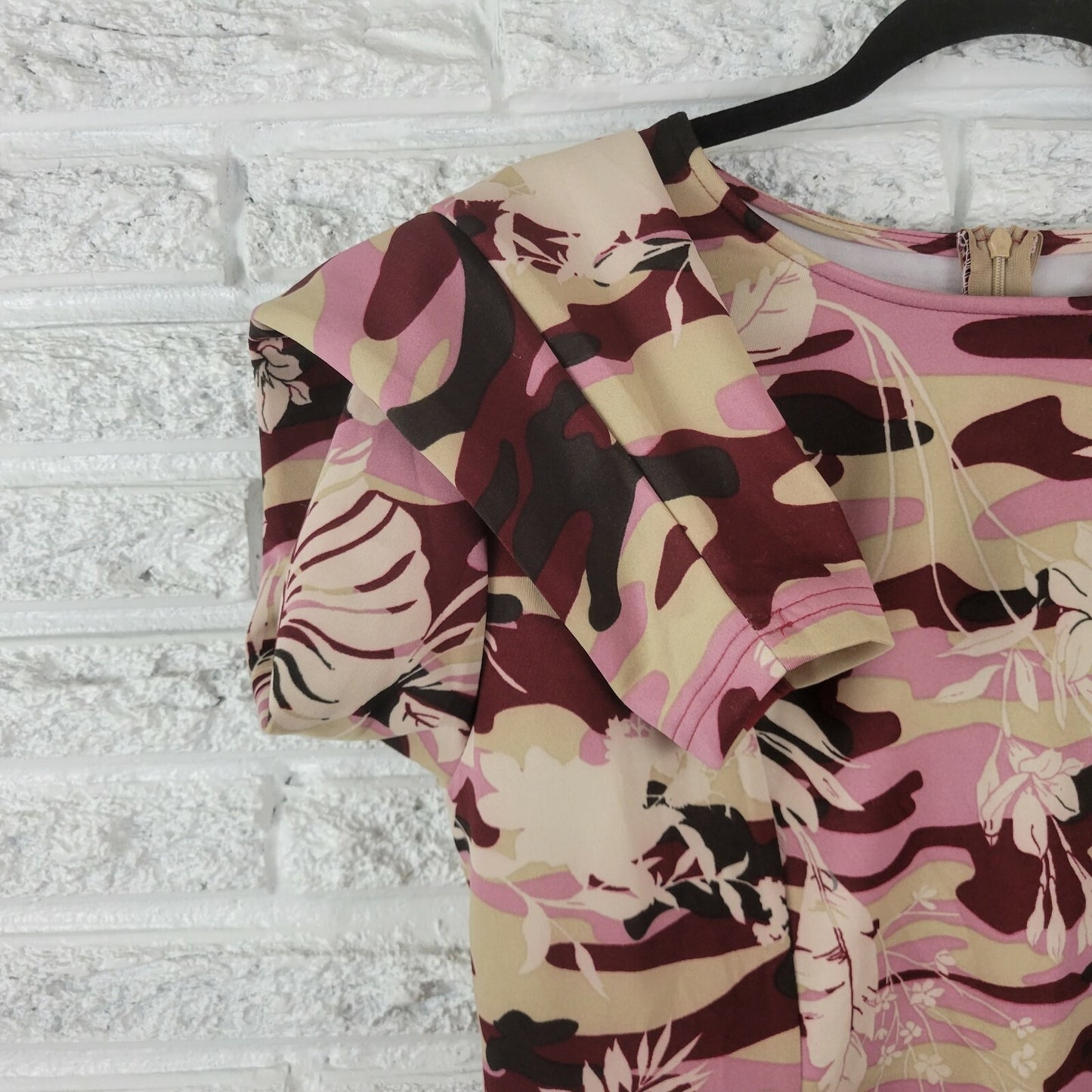 Angela Plus Women Dress 3XL Plus Shift Long Sleeve Career Office Burgundy Floral