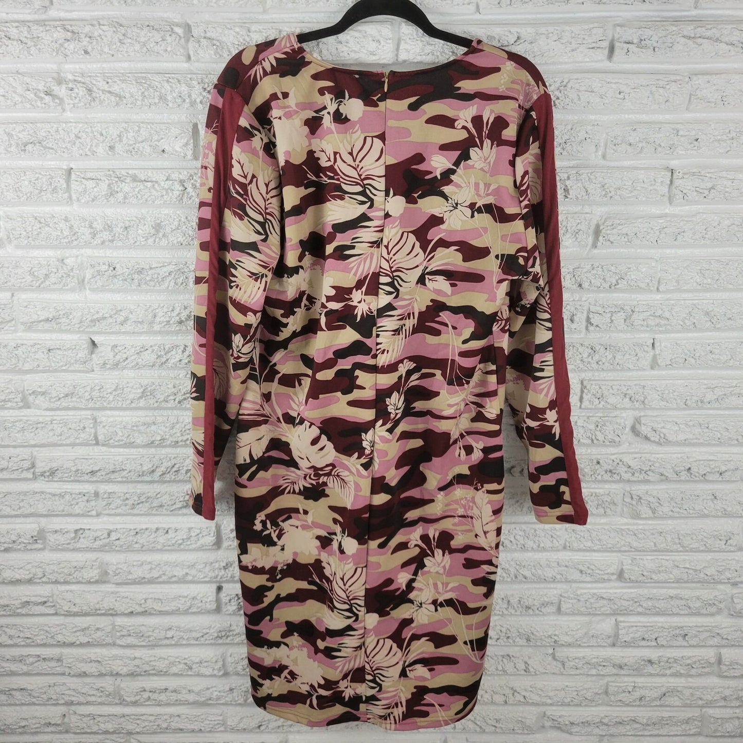 Angela Plus Women Dress 3XL Plus Shift Long Sleeve Career Office Burgundy Floral