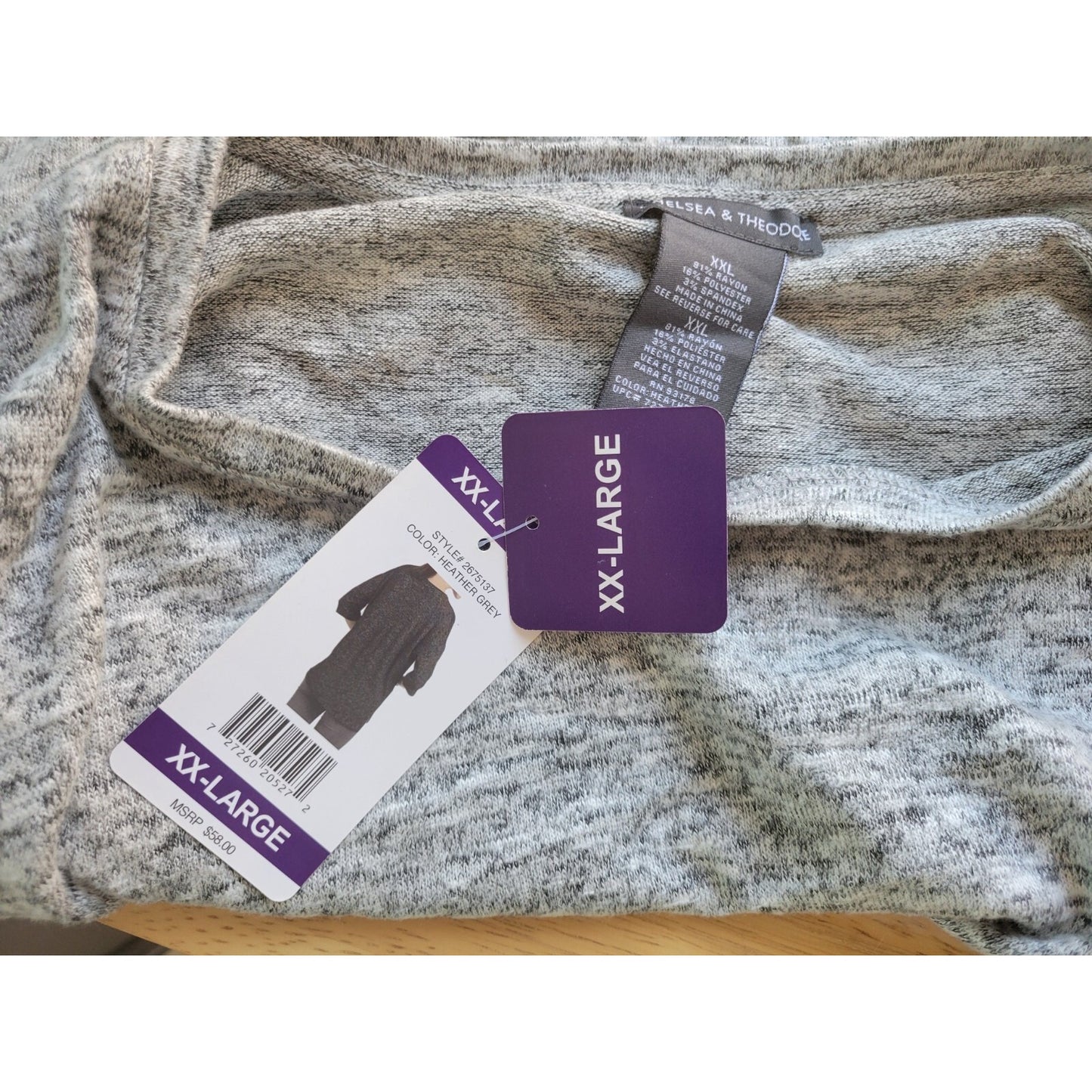 Chelsea Theodore Womens Top XXL Plus Tee Short Sleeve Gray Heather Pocket New