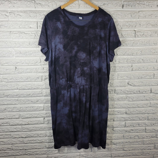 Old Navy Womens Dress XXL Tall Plus Short Sleeve Blue Black Tie Dye Cotton Comfy