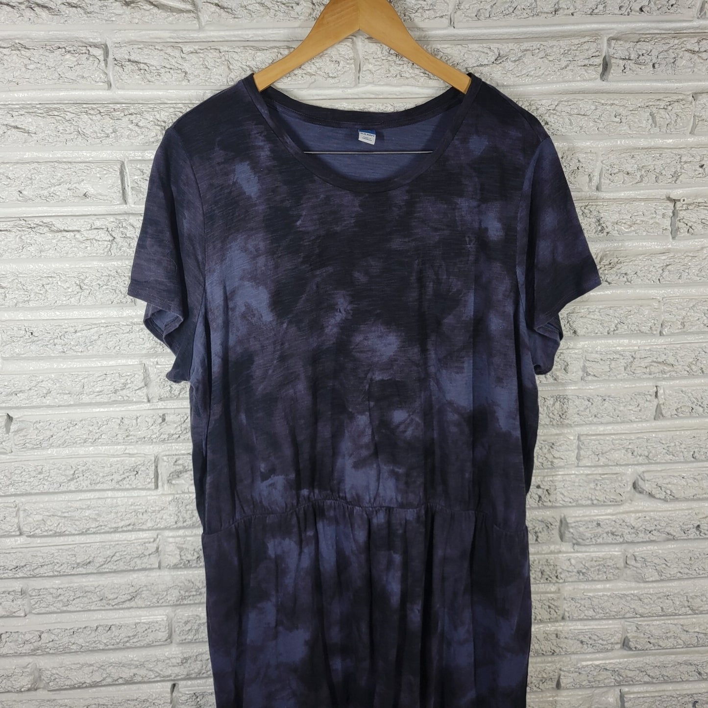 Old Navy Womens Dress XXL Tall Plus Short Sleeve Blue Black Tie Dye Cotton Comfy
