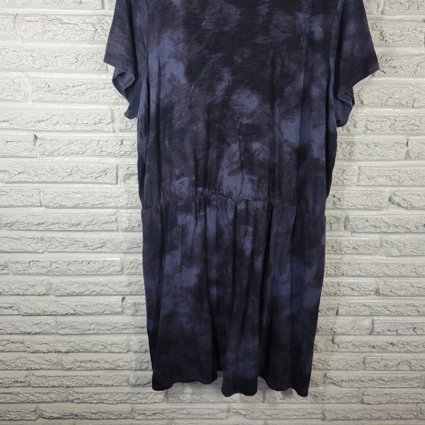 Old Navy Womens Dress XXL Tall Plus Short Sleeve Blue Black Tie Dye Cotton Comfy