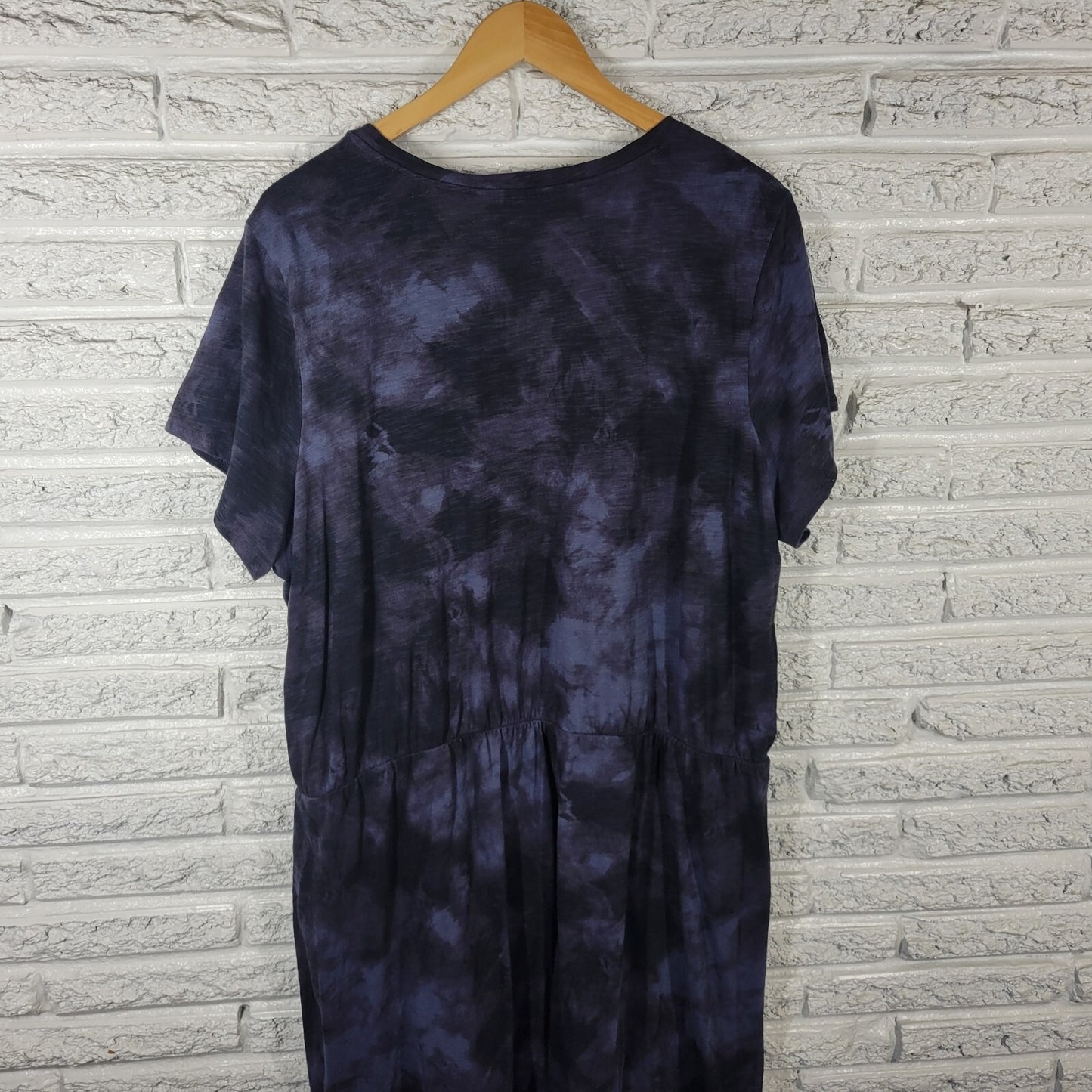 Old Navy Womens Dress XXL Tall Plus Short Sleeve Blue Black Tie Dye Cotton Comfy