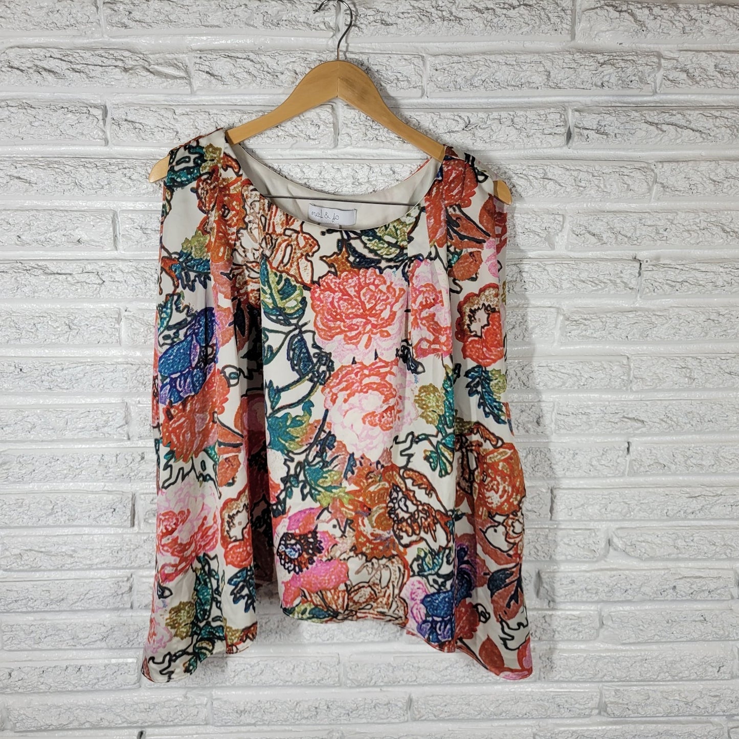 Mel Jo Womens Top Extra Large Sleeveless Lined Red Green Floral Polyester