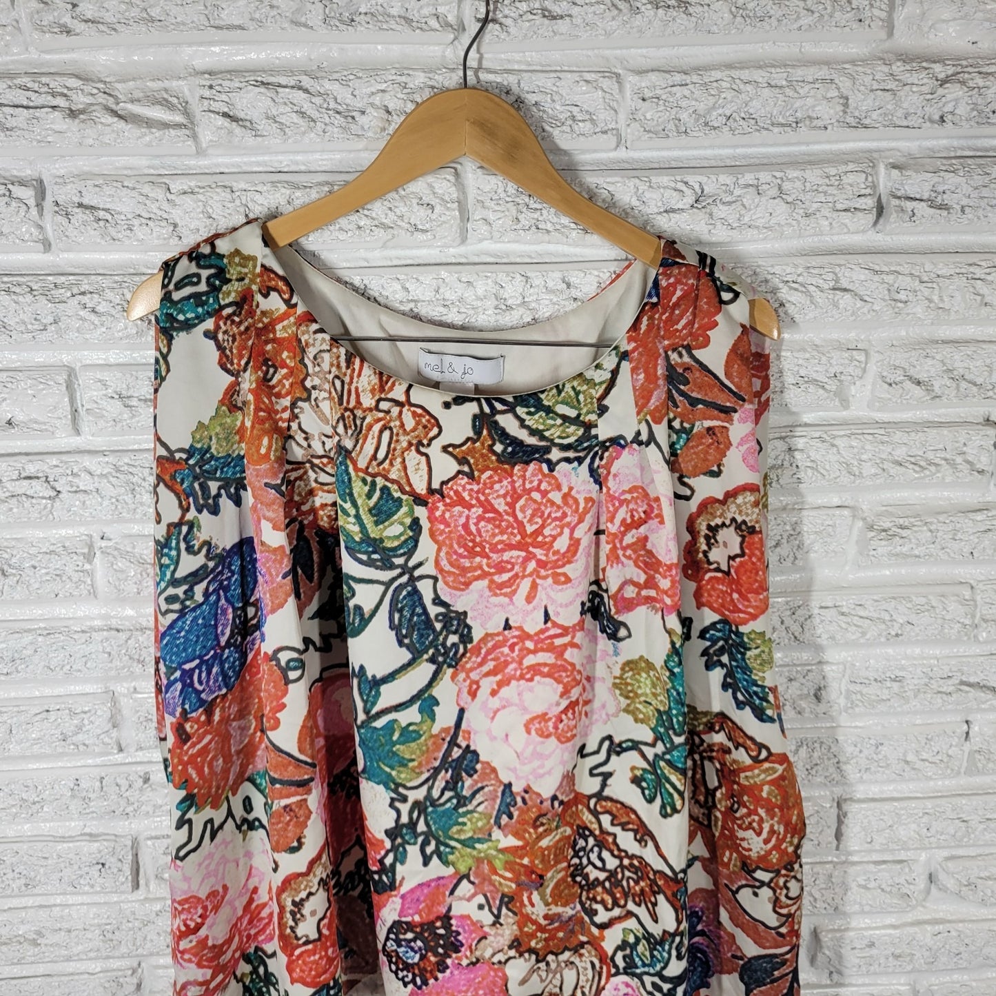 Mel Jo Womens Top Extra Large Sleeveless Lined Red Green Floral Polyester