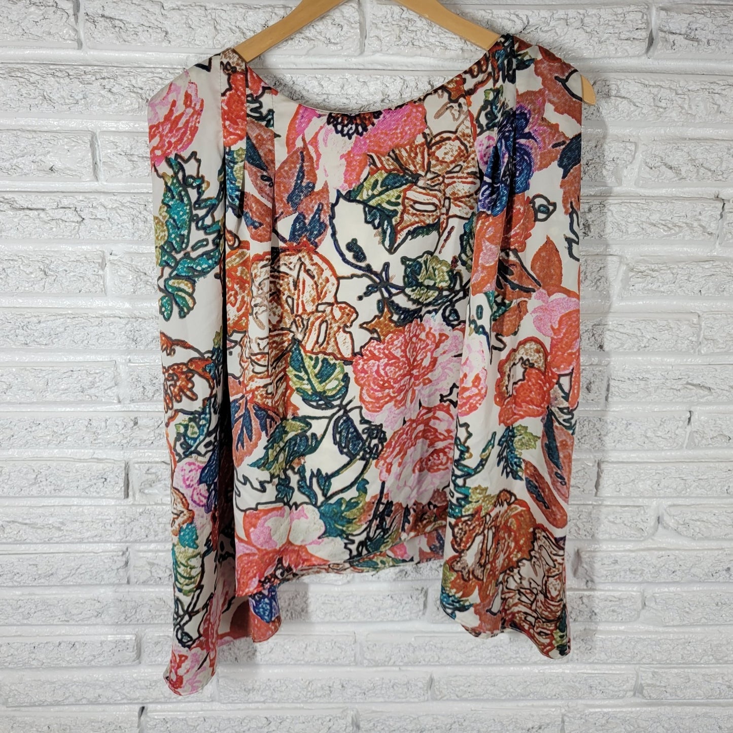 Mel Jo Womens Top Extra Large Sleeveless Lined Red Green Floral Polyester