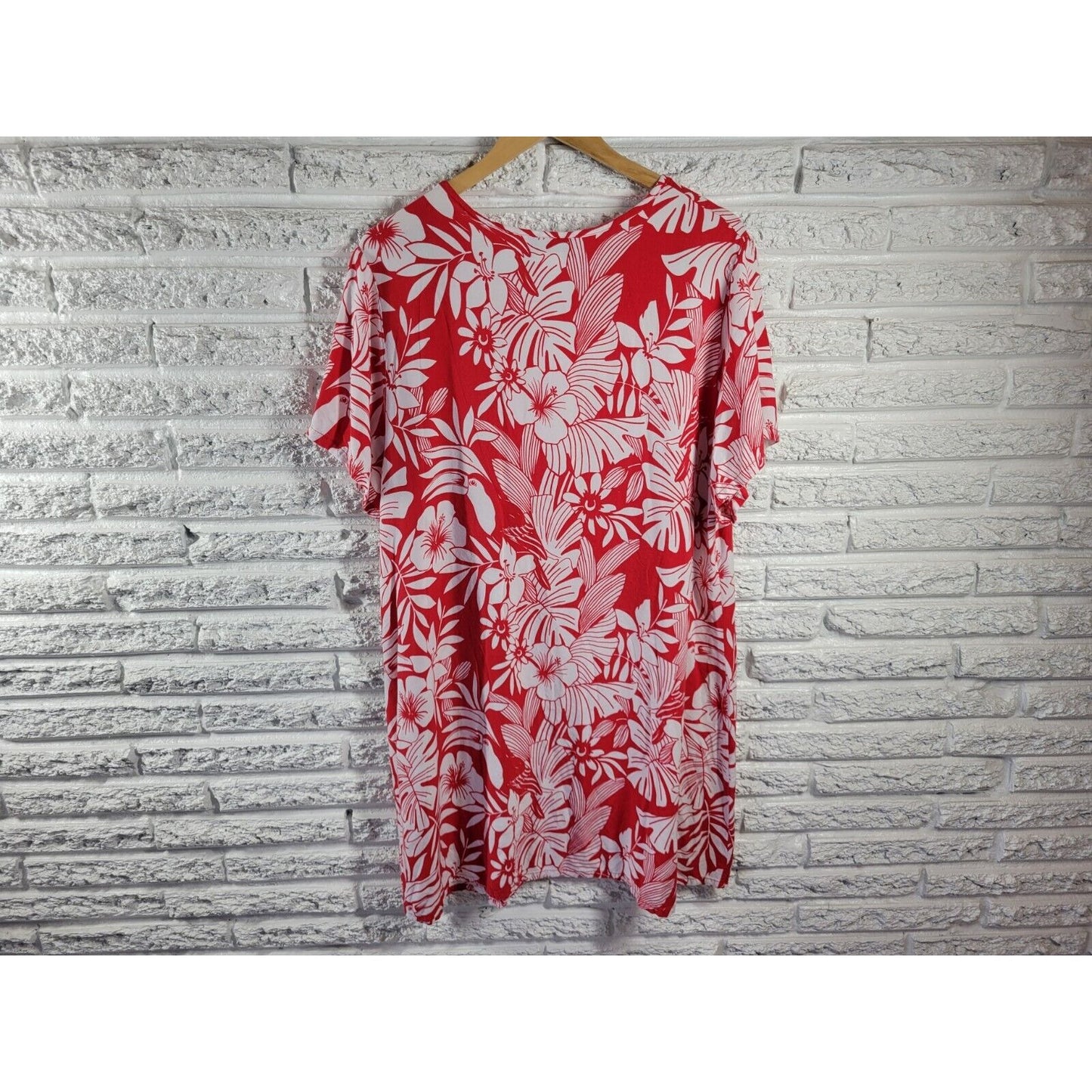 Desert Shores Womens Dress 1X Plus Mini Short Sleeve Red Floral Quarter Button