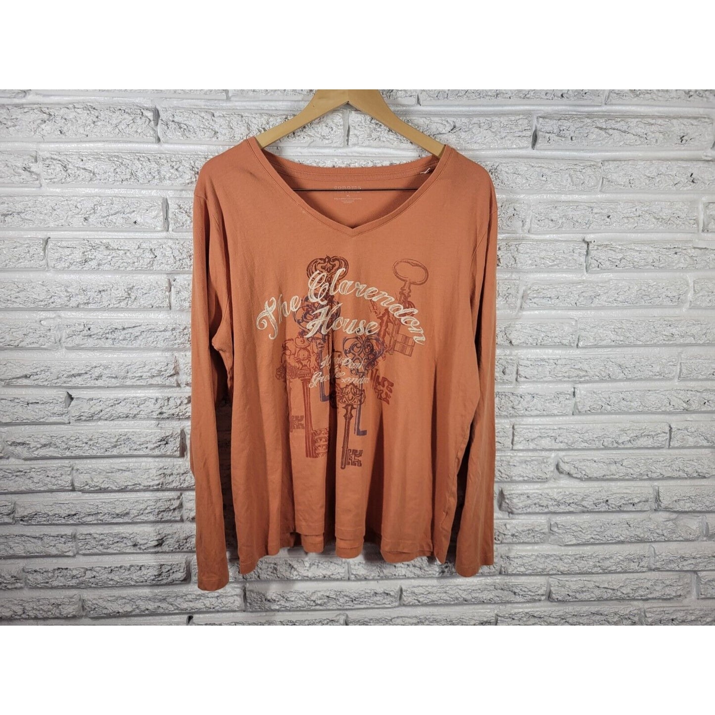 Sonoma Womens Top XL Tee Clarendon House Hyde Park London Cotton Blend Orange