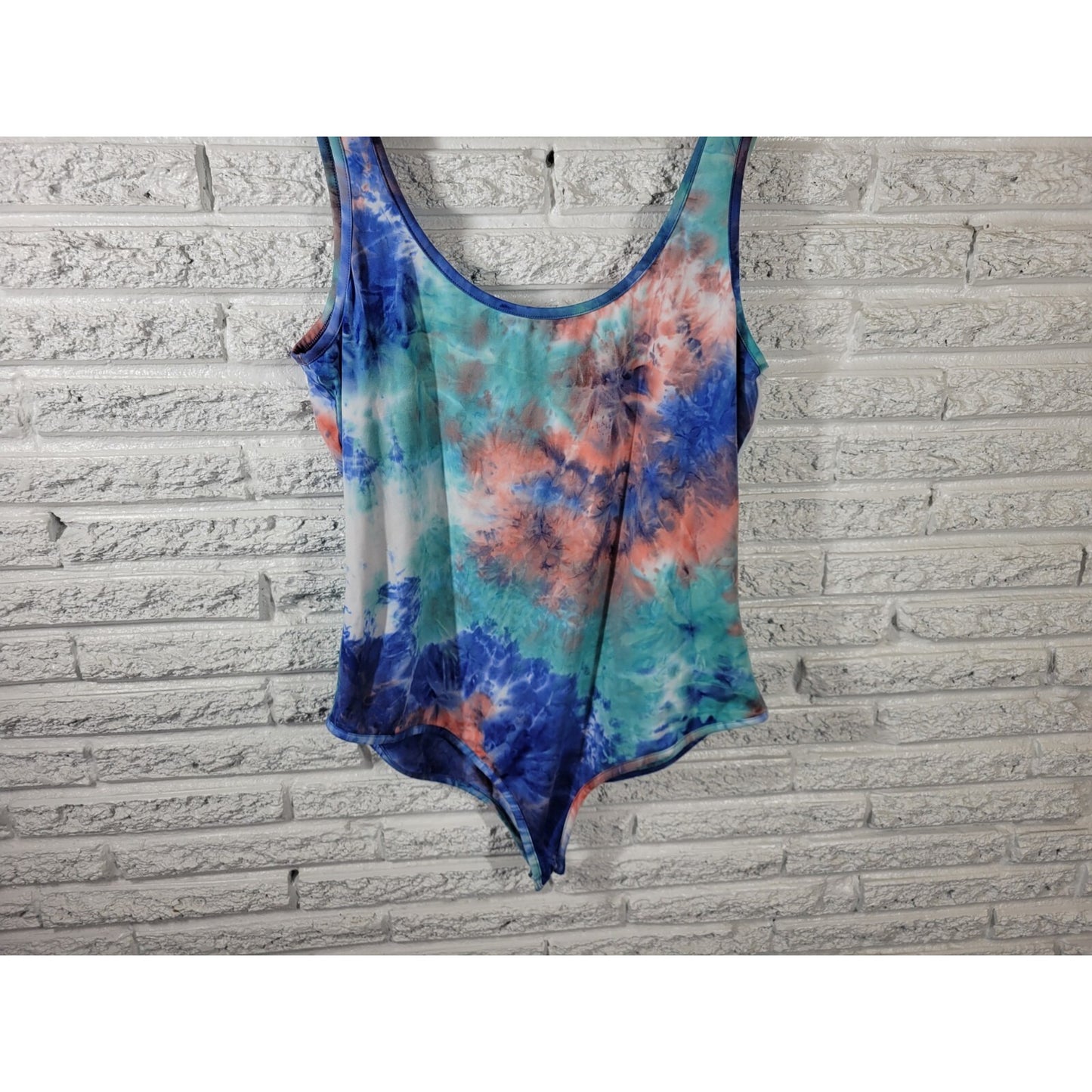Fashion Nova Bodysuit 2X Plus  Sleeveless Wide Strap Blue Tie Dye Poly Blend