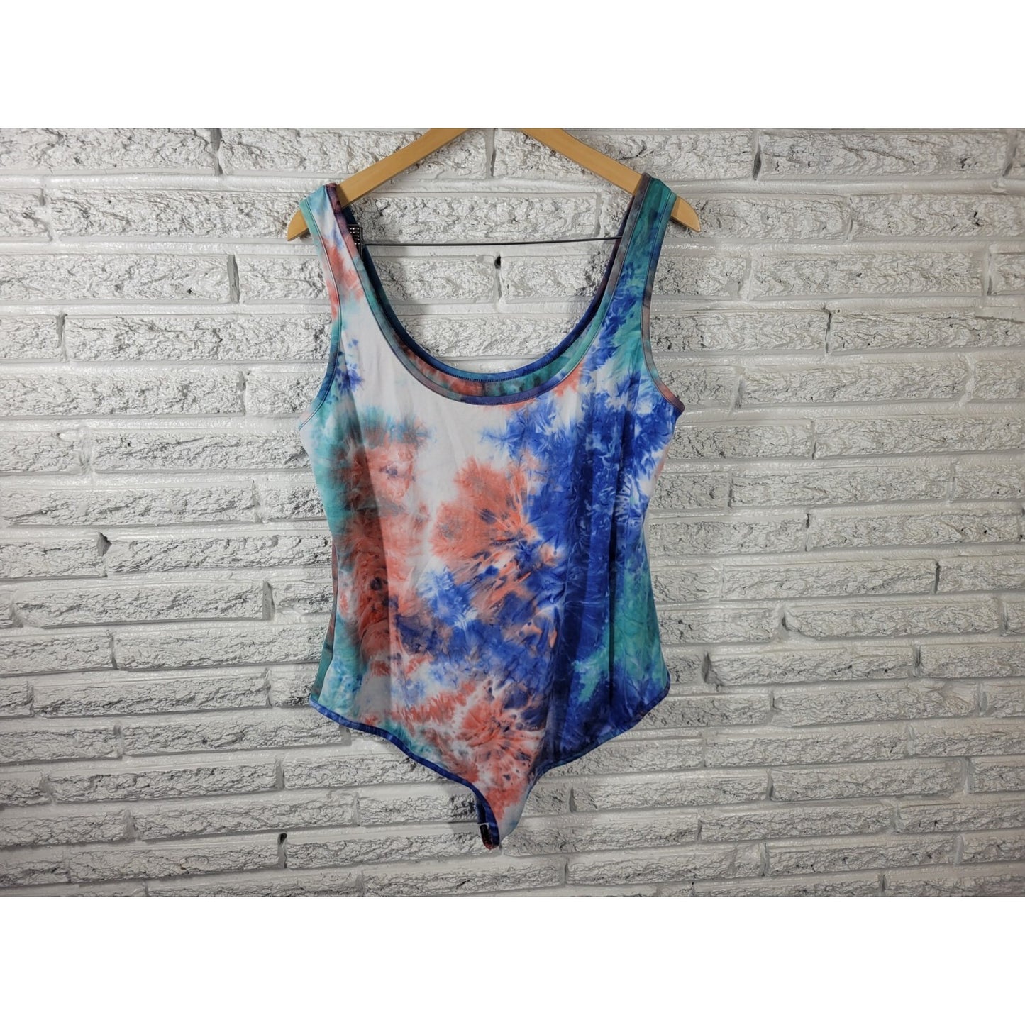 Fashion Nova Bodysuit 2X Plus  Sleeveless Wide Strap Blue Tie Dye Poly Blend