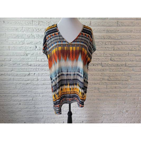 Cato Womens Top 18W 20W Plus Sleeveless Orange Watercolor Semi Sheer Polyester