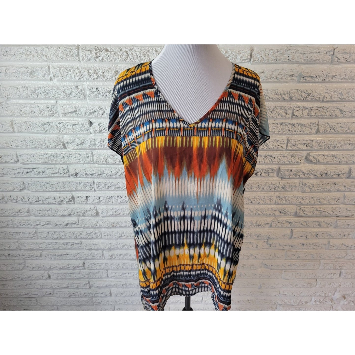 Cato Womens Top 18W 20W Plus Sleeveless Orange Watercolor Semi Sheer Polyester