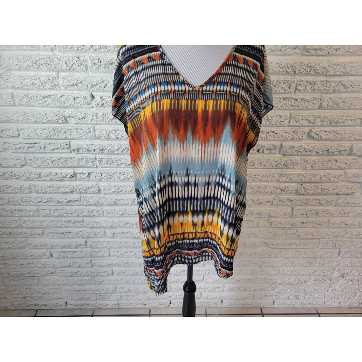 Cato Womens Top 18W 20W Plus Sleeveless Orange Watercolor Semi Sheer Polyester