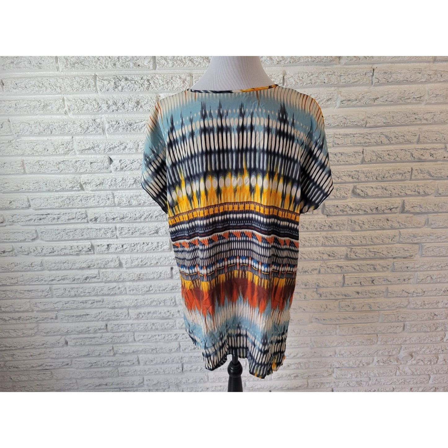 Cato Womens Top 18W 20W Plus Sleeveless Orange Watercolor Semi Sheer Polyester