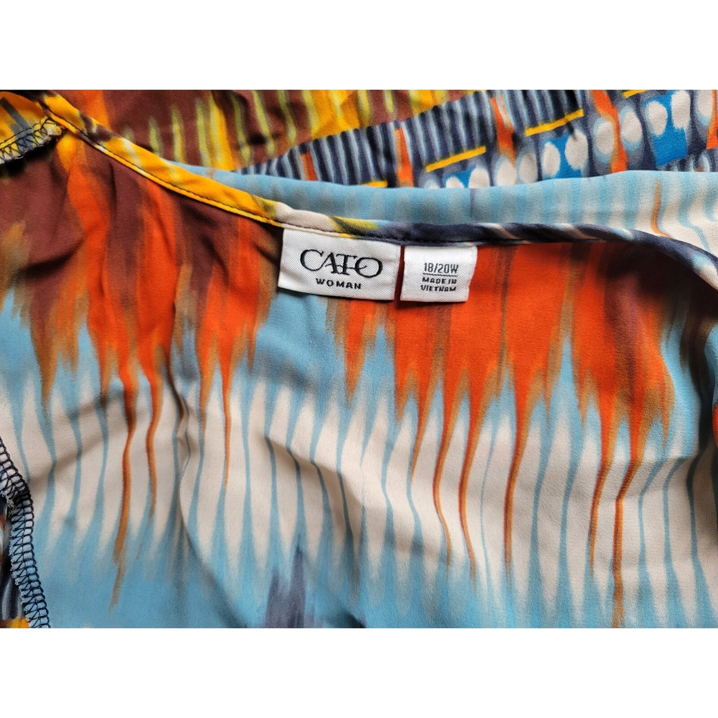 Cato Womens Top 18W 20W Plus Sleeveless Orange Watercolor Semi Sheer Polyester