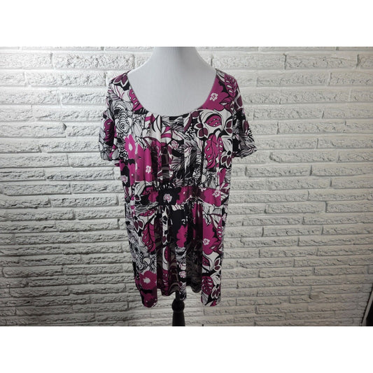 Cato Womens Top 22W 24W Plus Cap Sleeve Purple Floral Poly Blend Pleated Office