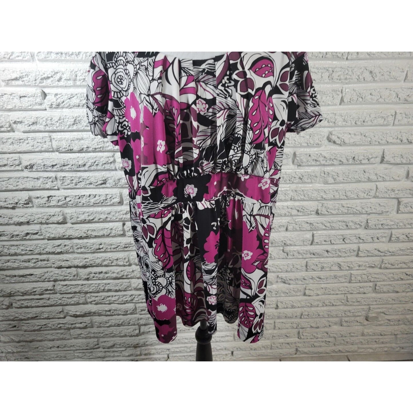 Cato Womens Top 22W 24W Plus Cap Sleeve Purple Floral Poly Blend Pleated Office