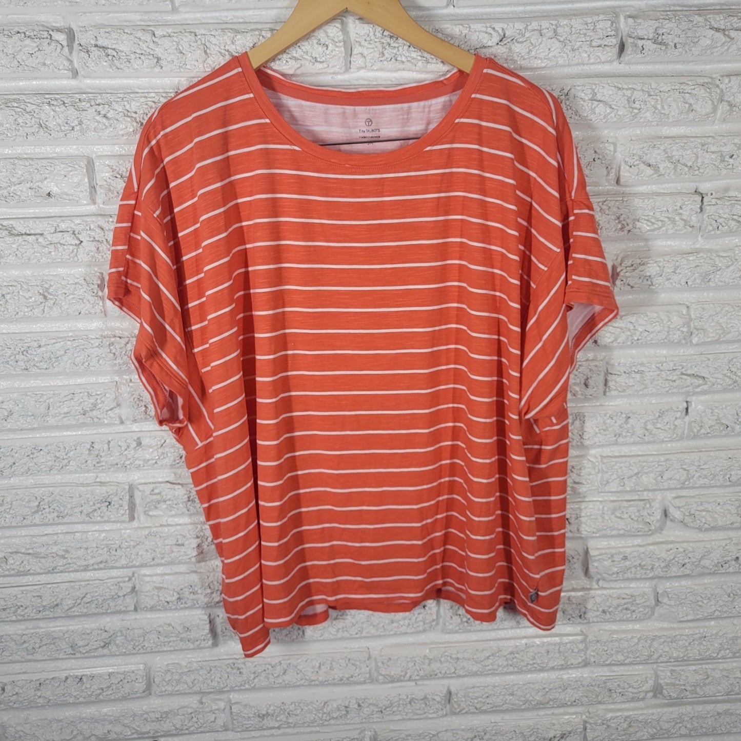 T by Talbots Women Top 3X Plus Tee Short Sleeve Orange Stripe Comfy Cotton Rayon