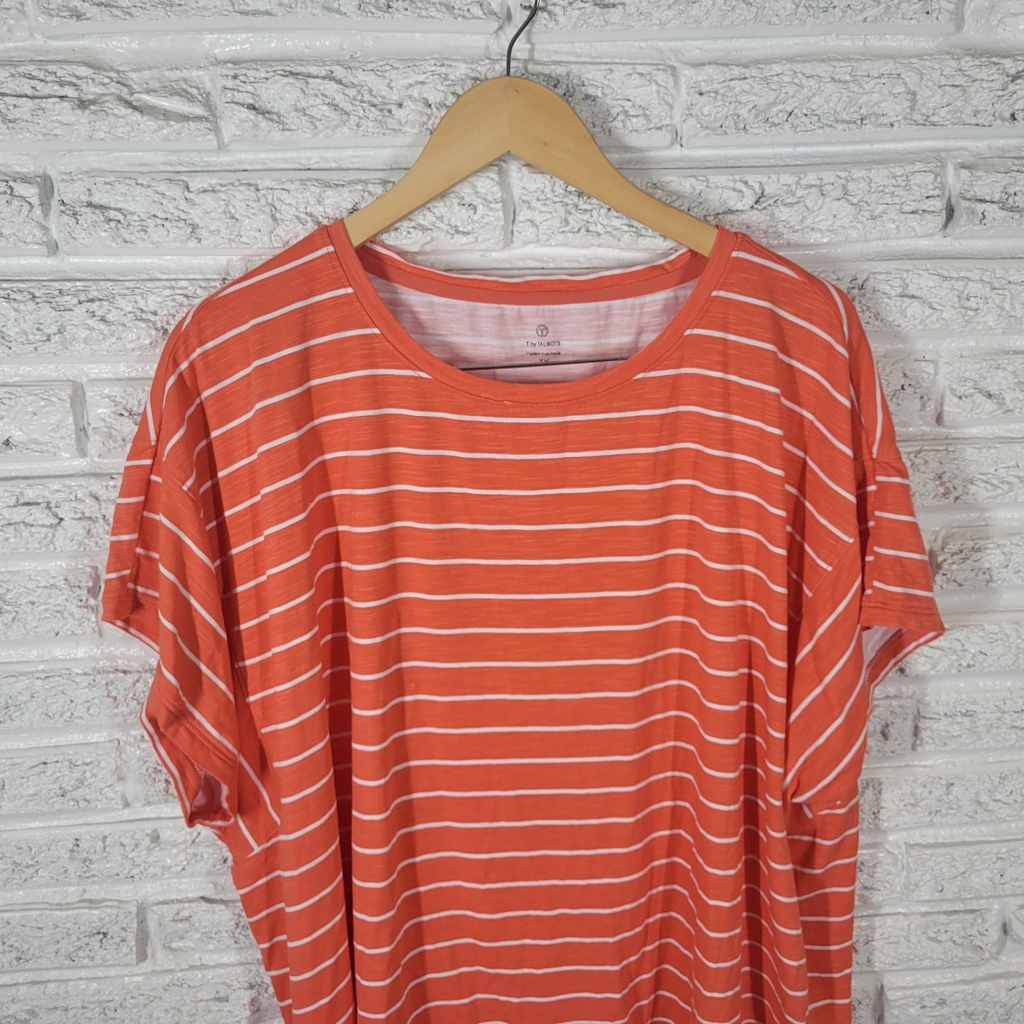T by Talbots Women Top 3X Plus Tee Short Sleeve Orange Stripe Comfy Cotton Rayon