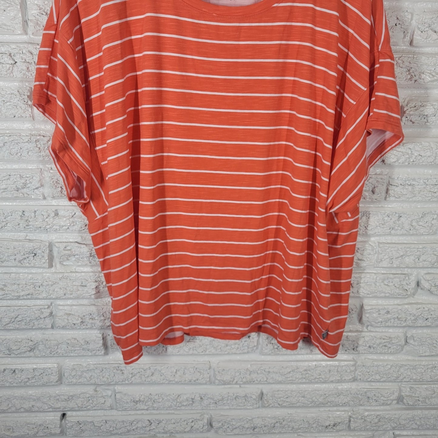 T by Talbots Women Top 3X Plus Tee Short Sleeve Orange Stripe Comfy Cotton Rayon