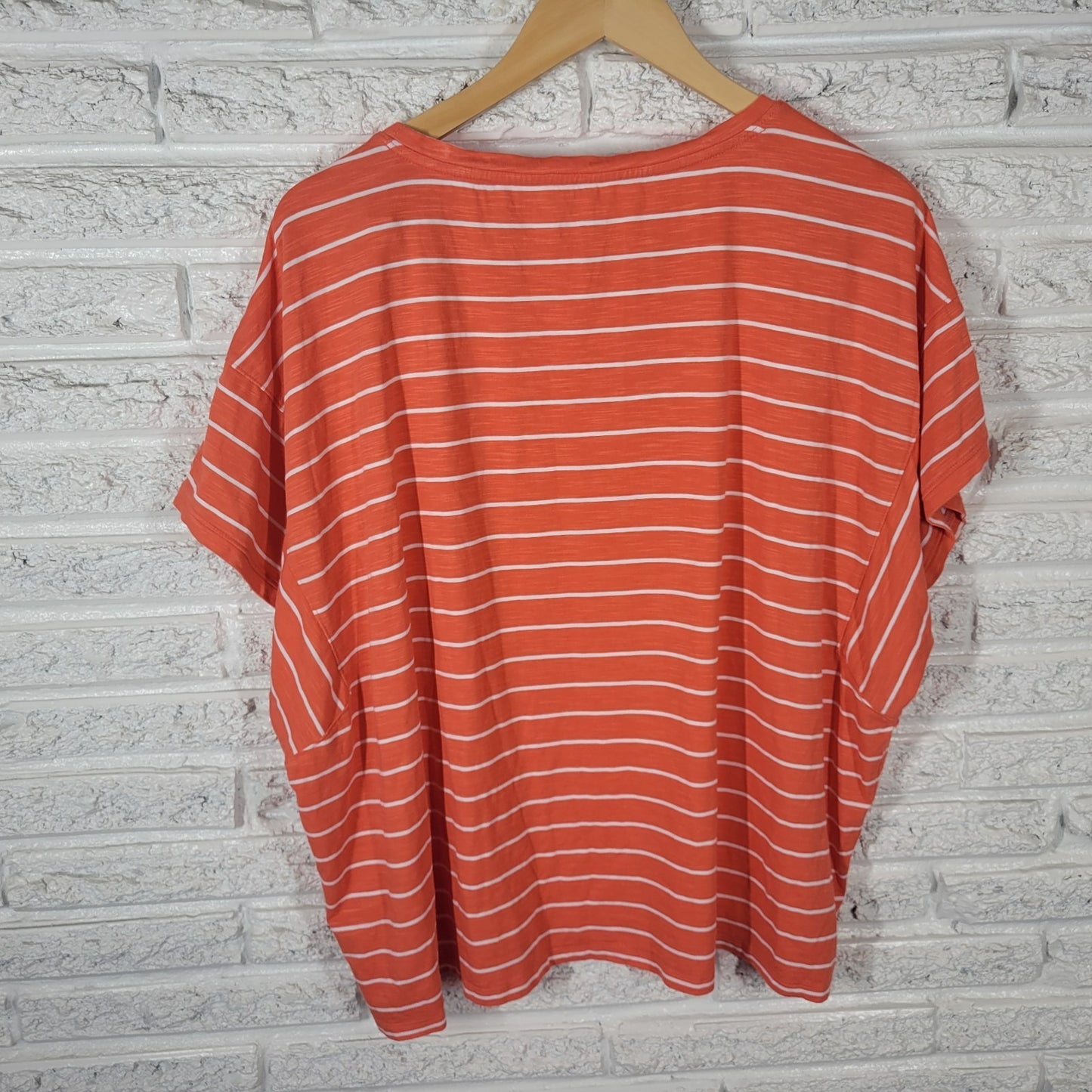 T by Talbots Women Top 3X Plus Tee Short Sleeve Orange Stripe Comfy Cotton Rayon