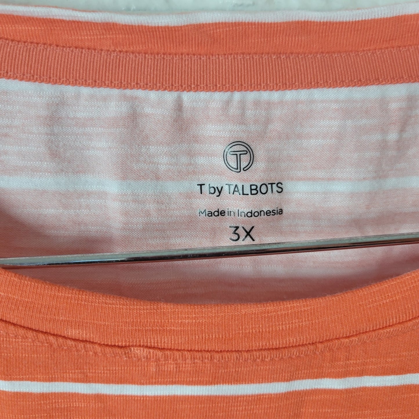 T by Talbots Women Top 3X Plus Tee Short Sleeve Orange Stripe Comfy Cotton Rayon