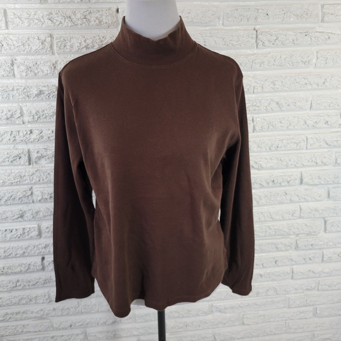 St. Johns Bay Women's XL Brown Turtleneck Top 100% Cotton Long Sleeve BRO11E