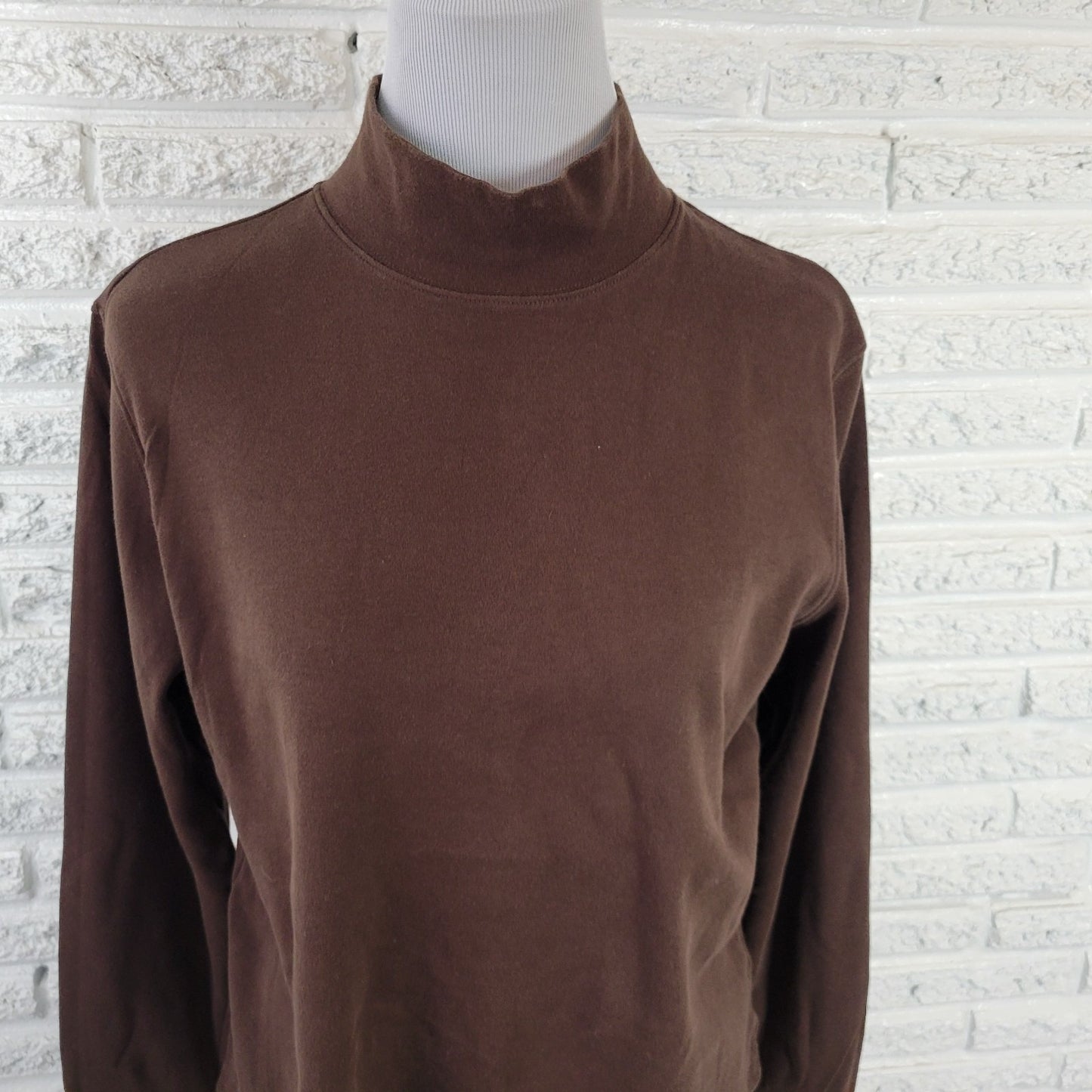 St. Johns Bay Women's XL Brown Turtleneck Top 100% Cotton Long Sleeve BRO11E
