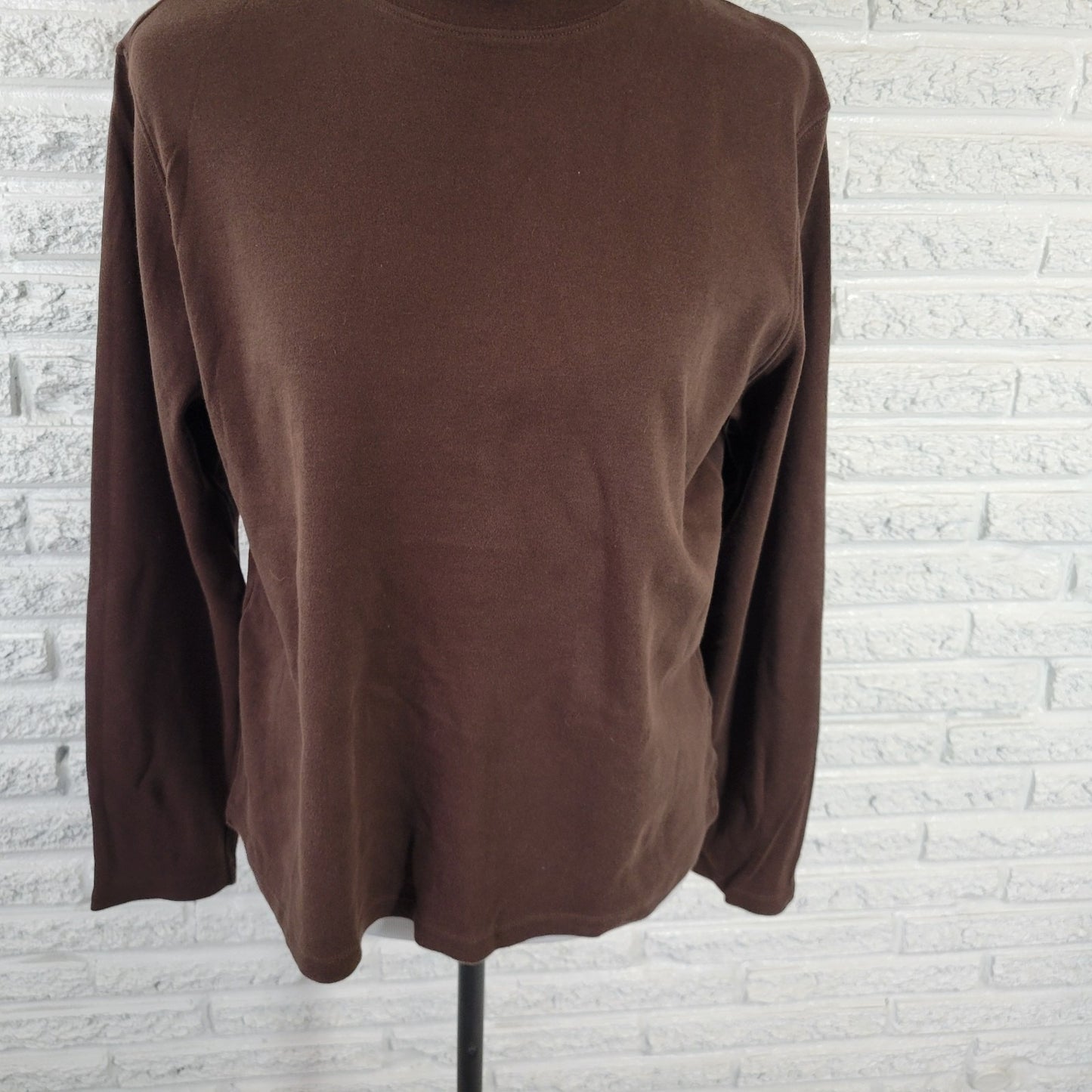 St. Johns Bay Women's XL Brown Turtleneck Top 100% Cotton Long Sleeve BRO11E