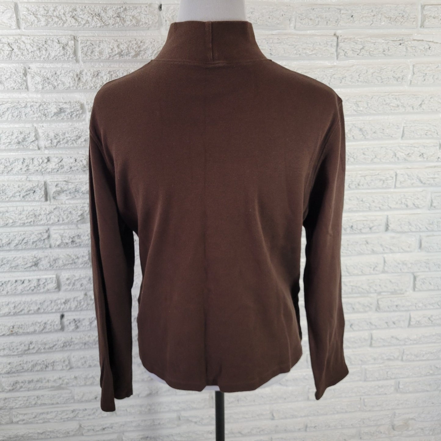 St. Johns Bay Women's XL Brown Turtleneck Top 100% Cotton Long Sleeve BRO11E