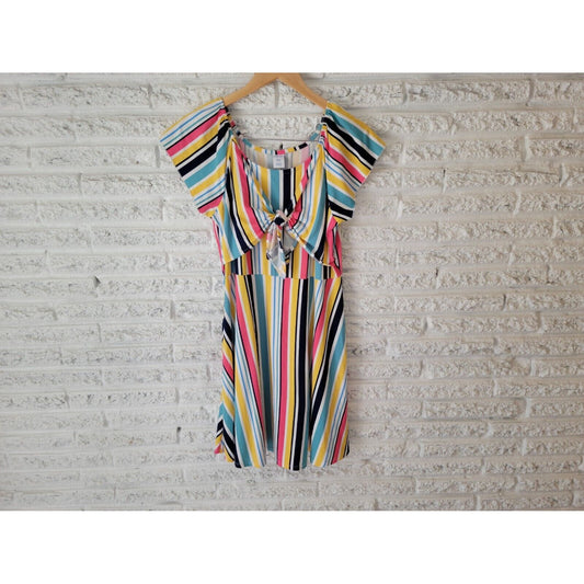 Arizona Womens Dress 2XL Mini Fit Flare Cap Sleeve On Off Shoulder Multi Stripe