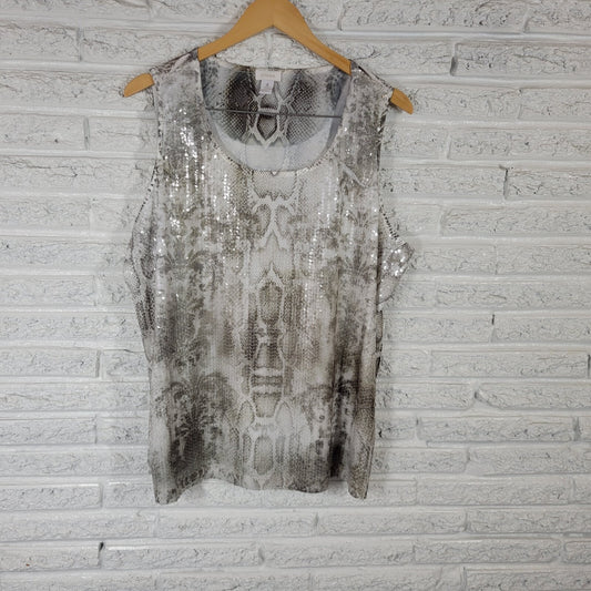 Chicos Womens Top 4 Standard XXL Plus Tank Animal Print Comfy Sequins Polyester