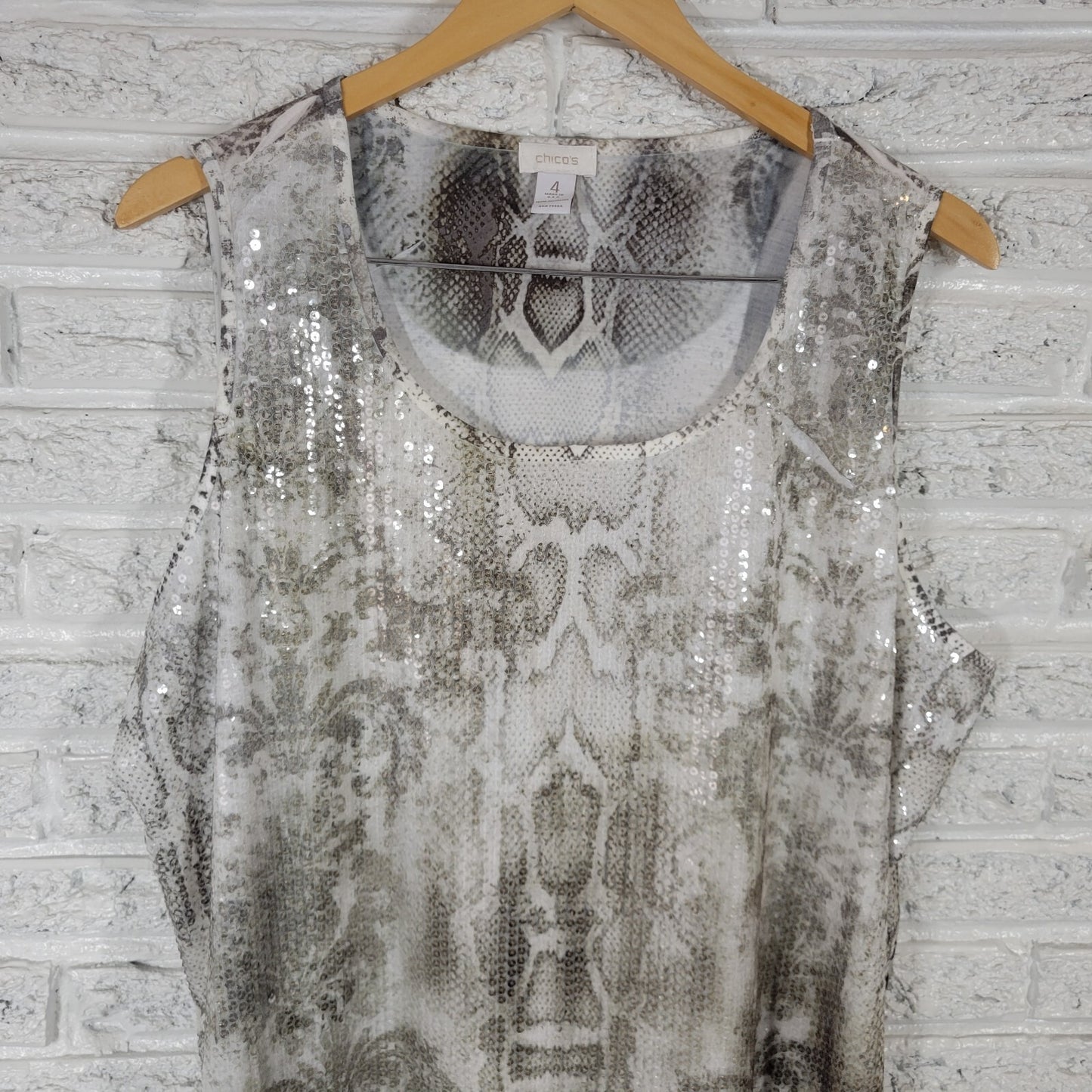 Chicos Womens Top 4 Standard XXL Plus Tank Animal Print Comfy Sequins Polyester