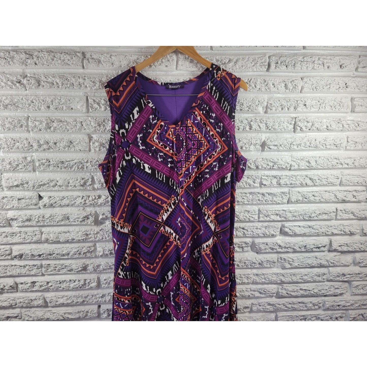 Roamans Women Dress 22W Plus Sleeveless Midi Purple Geometric Asymmetric Lined