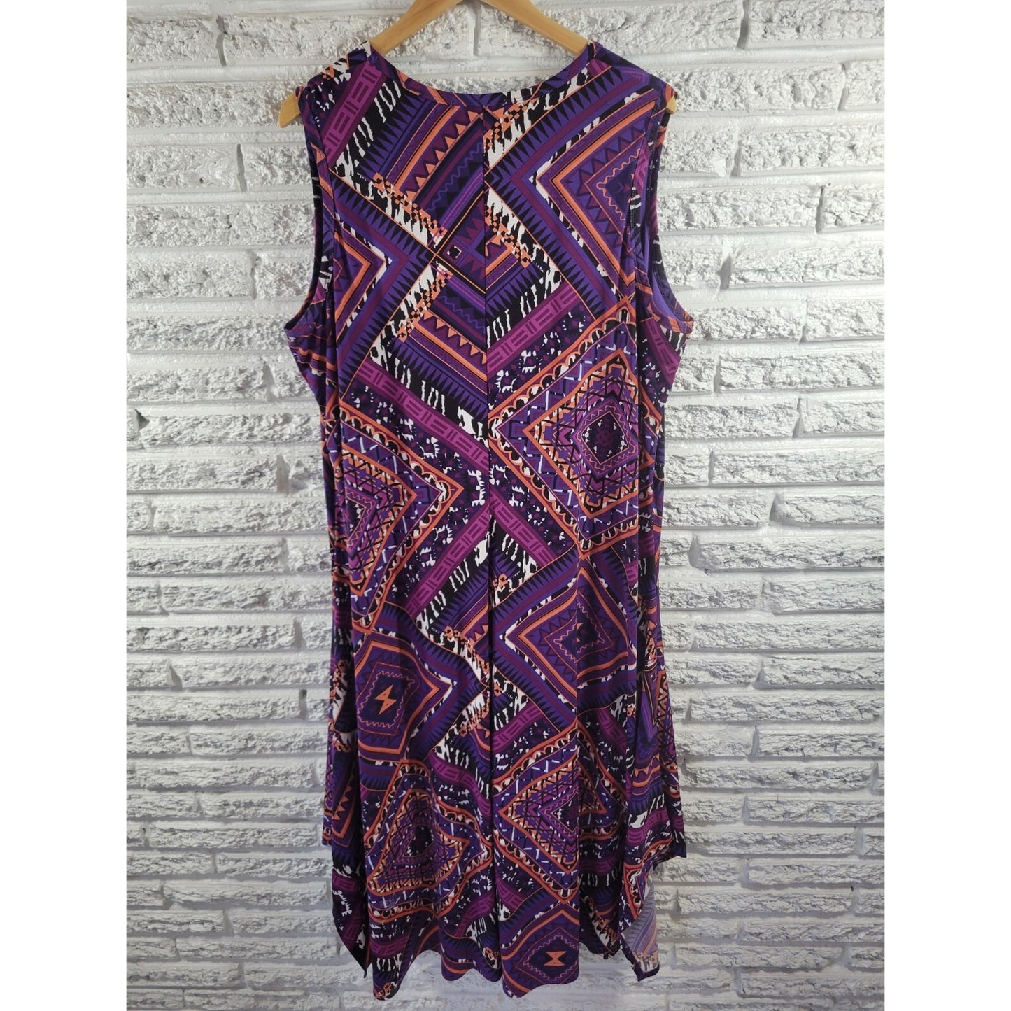 Roamans Women Dress 22W Plus Sleeveless Midi Purple Geometric Asymmetric Lined