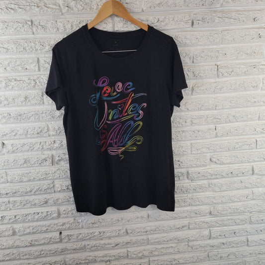 Torrid Womens Top 1 1X Plus Tee Short Sleeve Black Love Unites Us All Slim