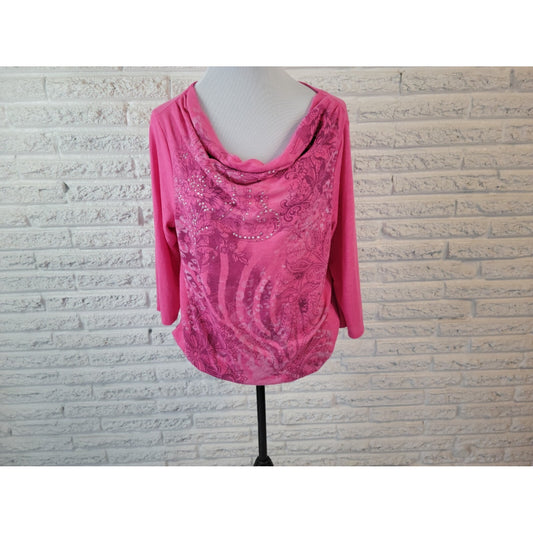 Style & Co Women Top PXL Petite Extra Large XL 3/4 Sleeve Studs Pink Cowl