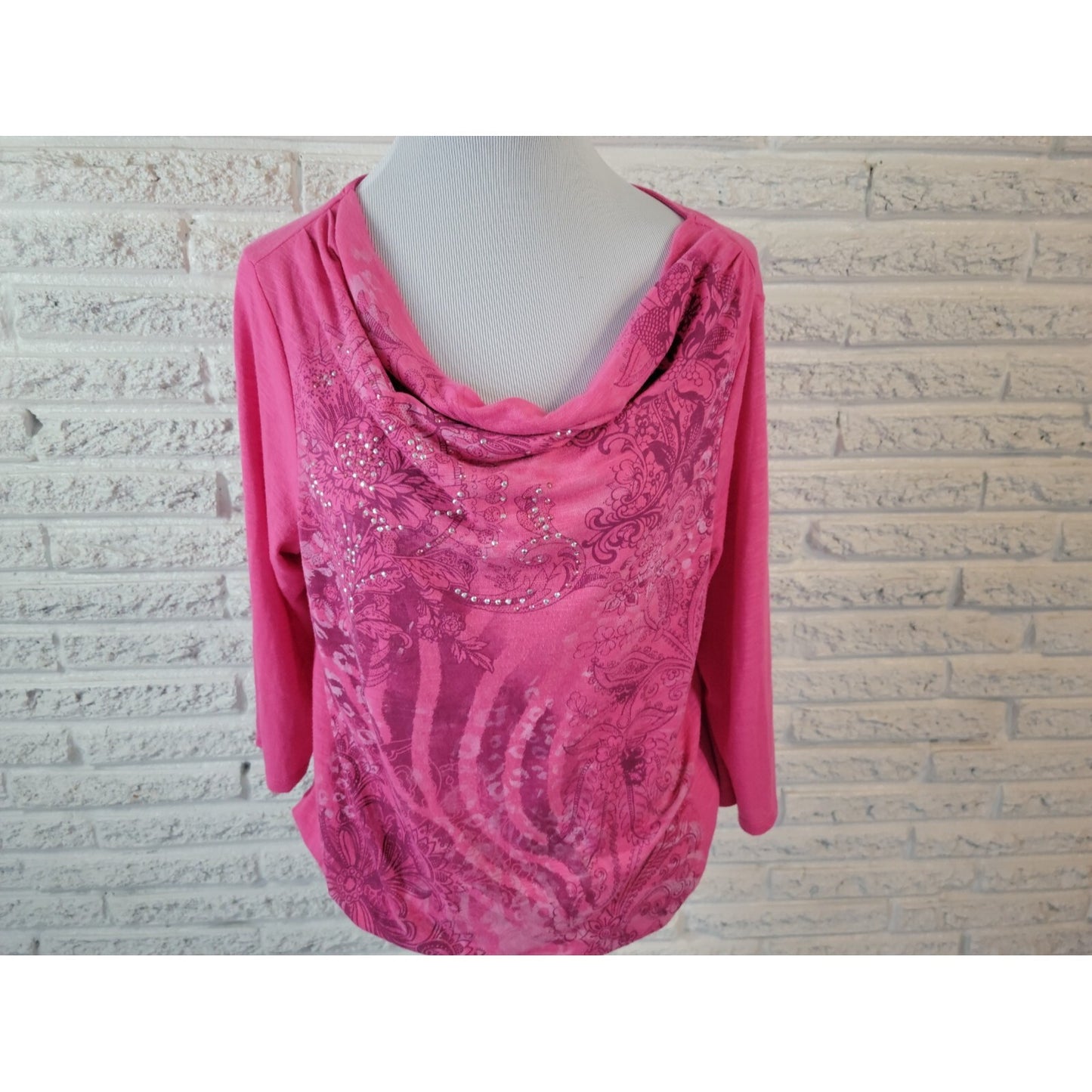 Style & Co Women Top PXL Petite Extra Large XL 3/4 Sleeve Studs Pink Cowl