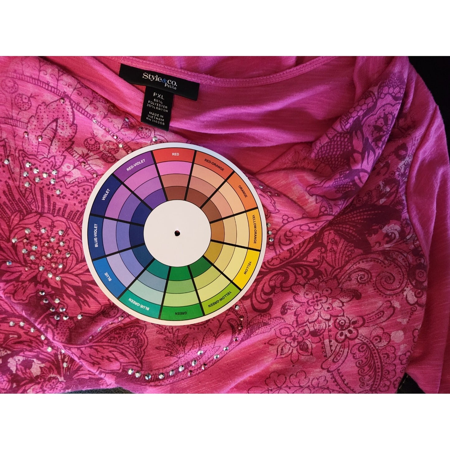 Style & Co Women Top PXL Petite Extra Large XL 3/4 Sleeve Studs Pink Cowl