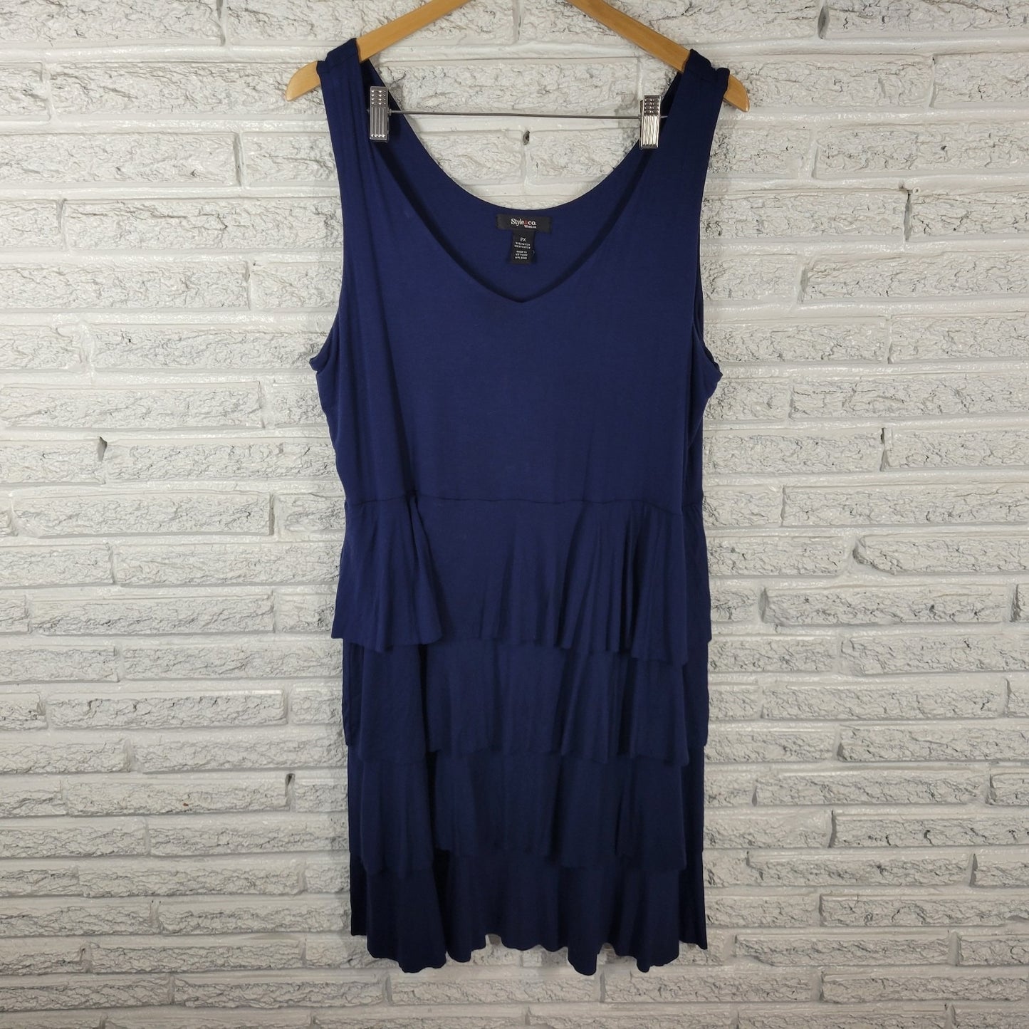 Style Co Women Dress 2X Plus Tank Fit Flare Ruffle Blue Rayon Blend Casual Comfy
