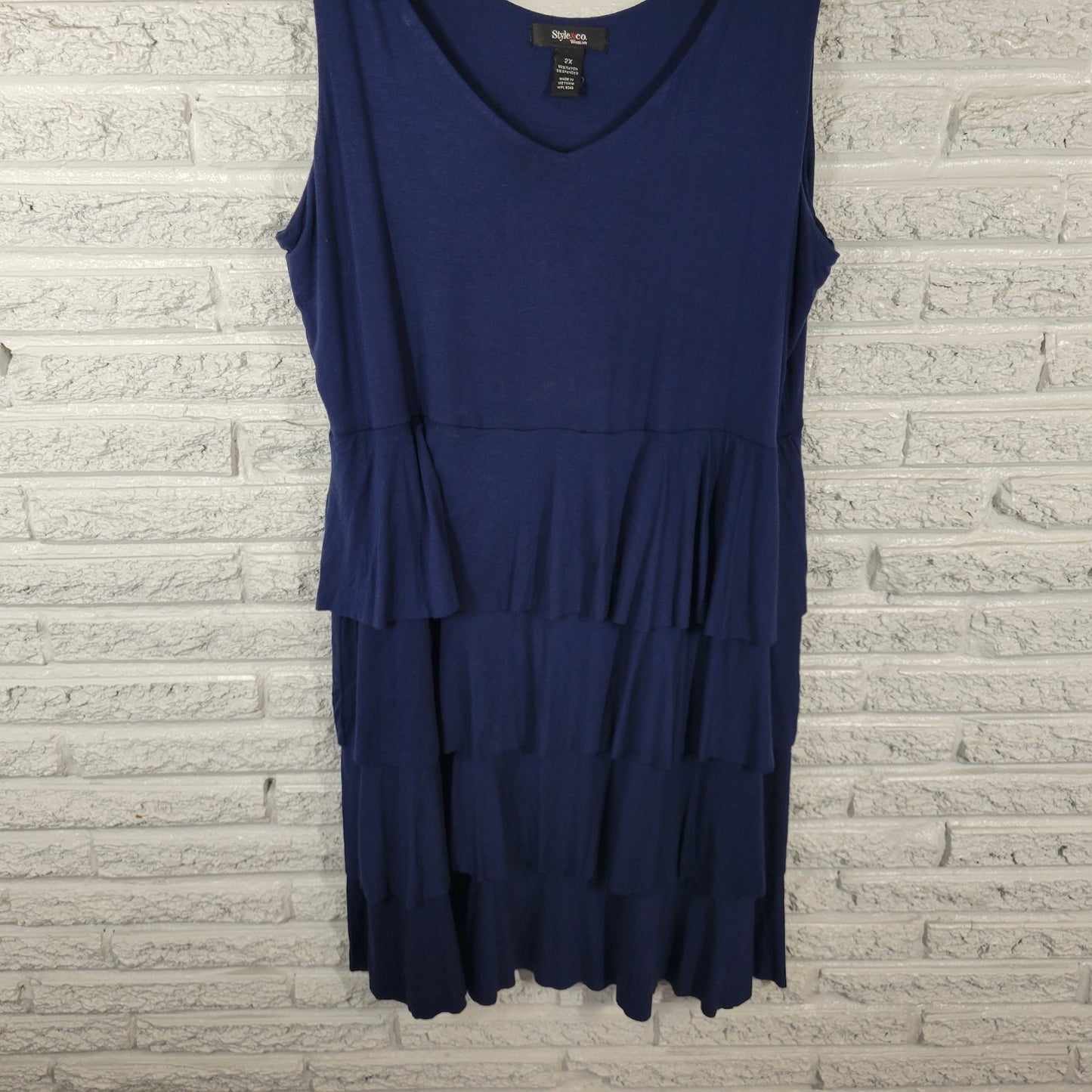 Style Co Women Dress 2X Plus Tank Fit Flare Ruffle Blue Rayon Blend Casual Comfy
