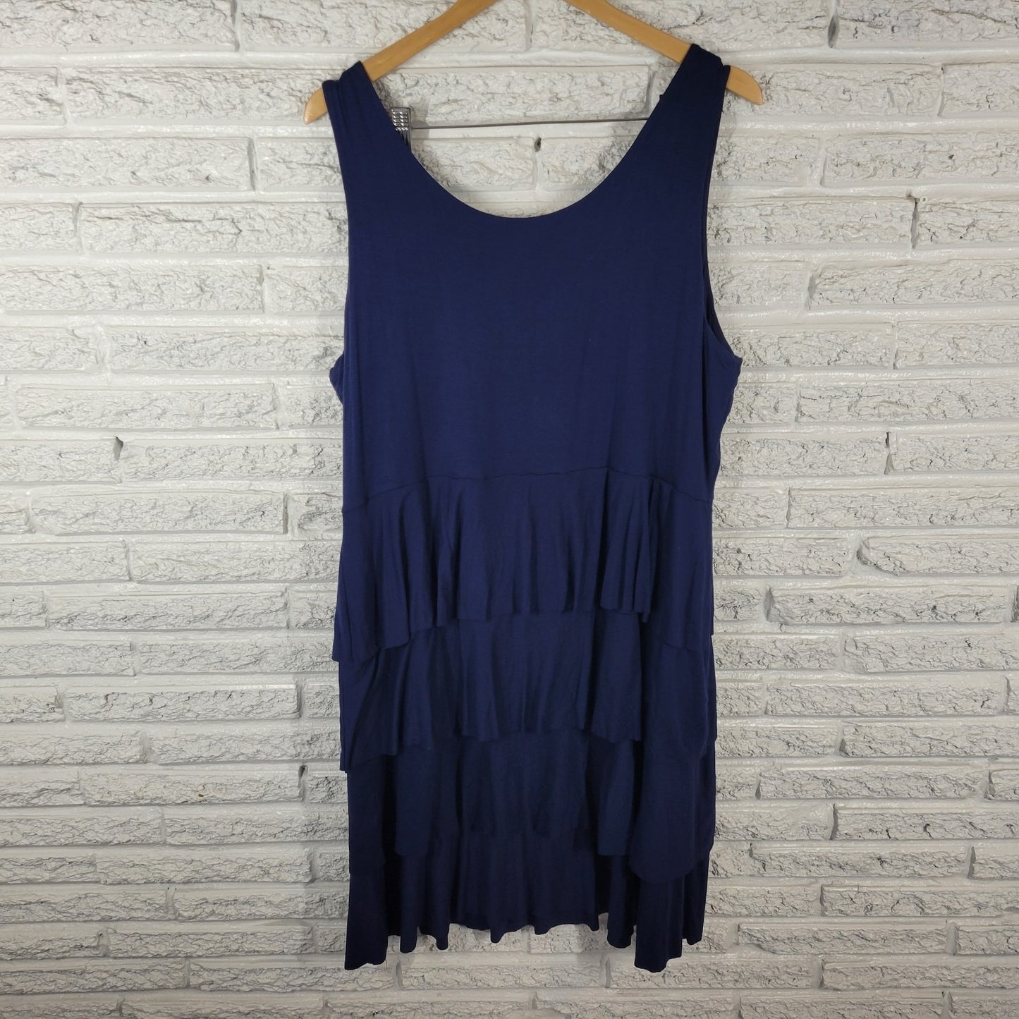 Style Co Women Dress 2X Plus Tank Fit Flare Ruffle Blue Rayon Blend Casual Comfy