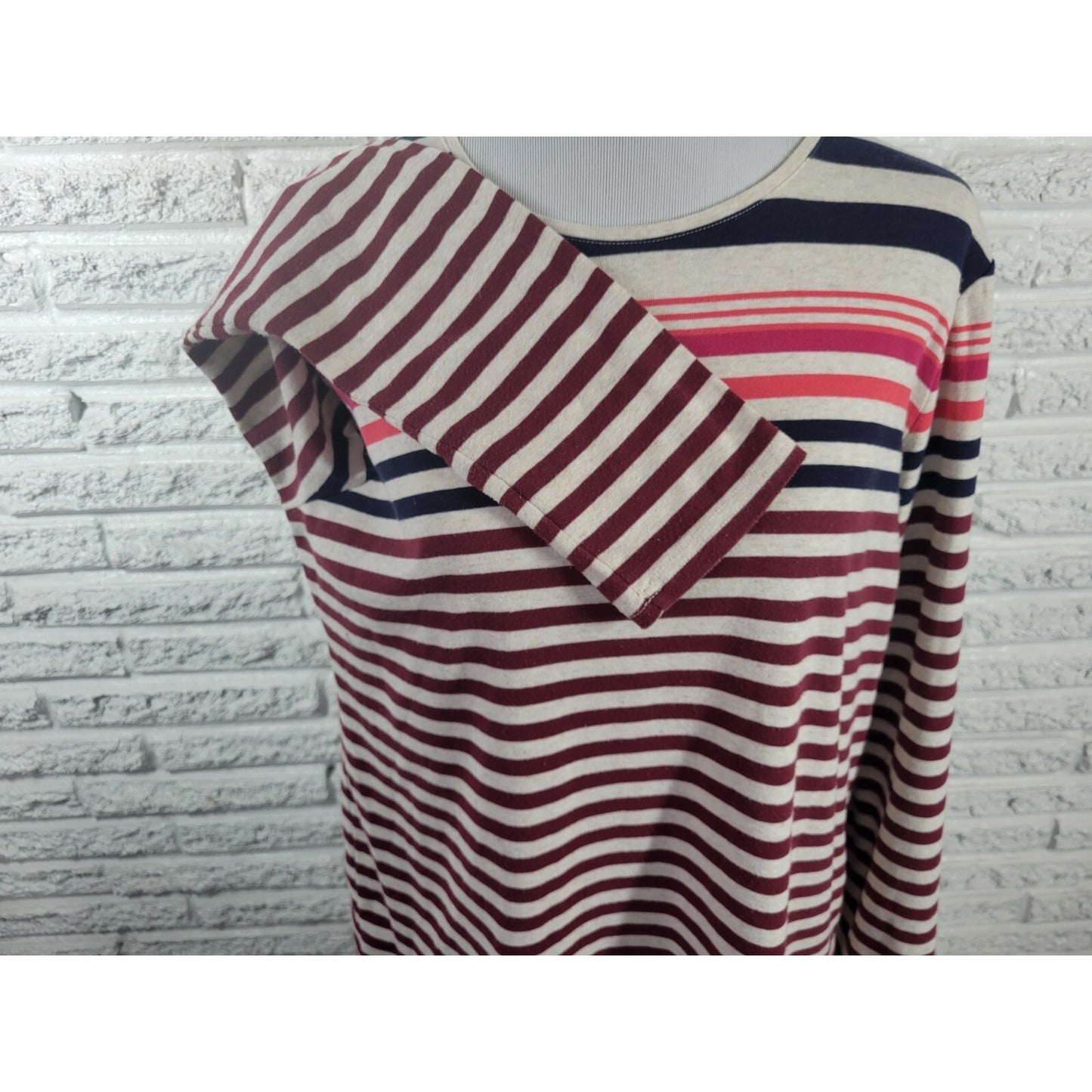 Croft Barrow Womens Top XXL Plus Tee Classic Brown Stripe Casual Long Sleeve