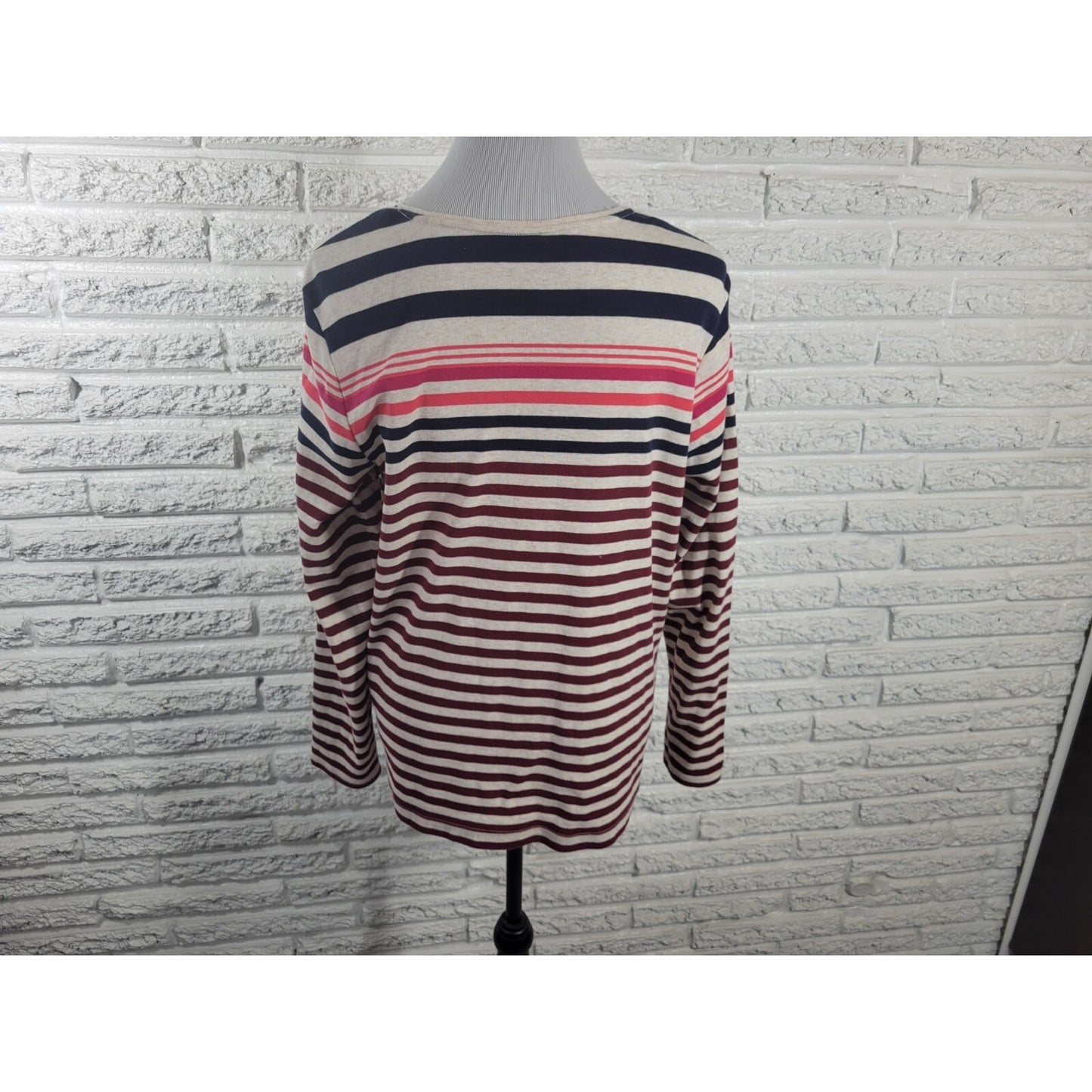 Croft Barrow Womens Top XXL Plus Tee Classic Brown Stripe Casual Long Sleeve