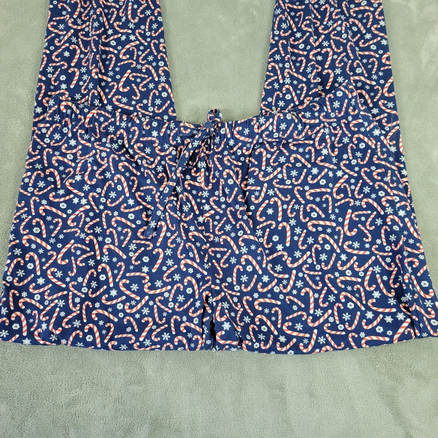 Christmas Womens Pajama Pants XL Pull On Blue Red Candy Canes Holiday Drawstring
