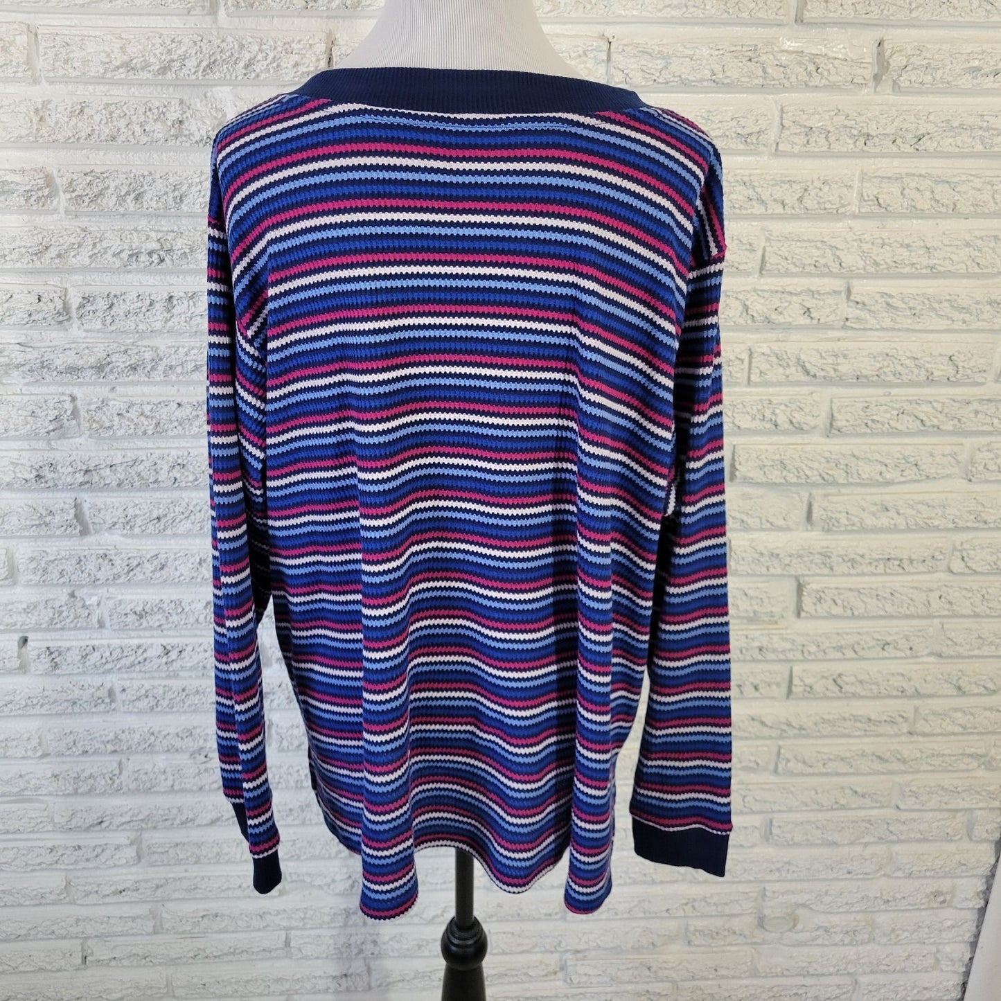 St. John's Bay 2X Plus Size Sweater Blue Red Striped V-Neck Long Sleeve Knit